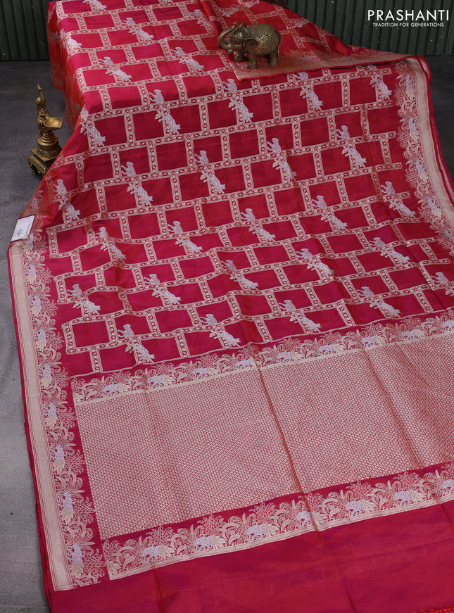 Banarasi semi katan saree dual shade of pink with allover zari weaves and zari woven border