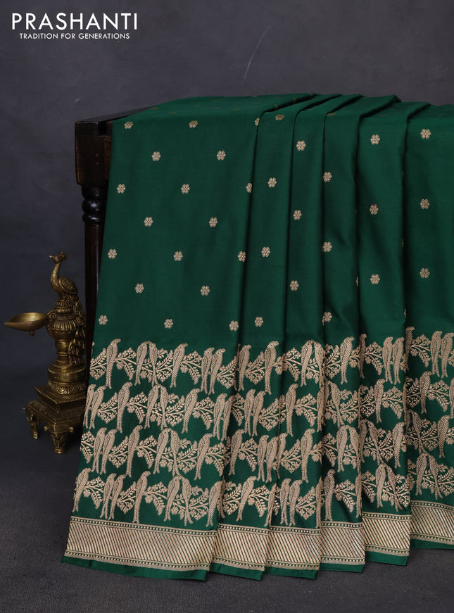 Banarasi semi katan saree green with zari woven buttas and zari woven border