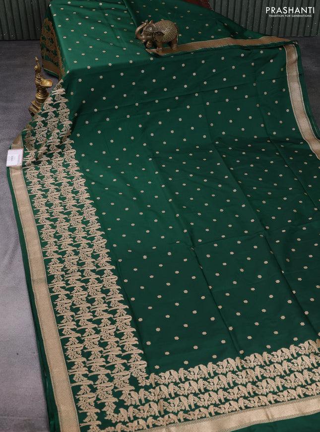Banarasi semi katan saree green with zari woven buttas and zari woven border