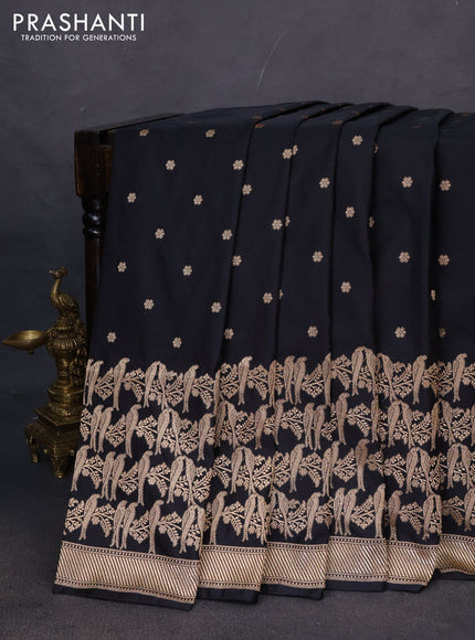 Banarasi semi katan saree black with zari woven buttas and zari woven border