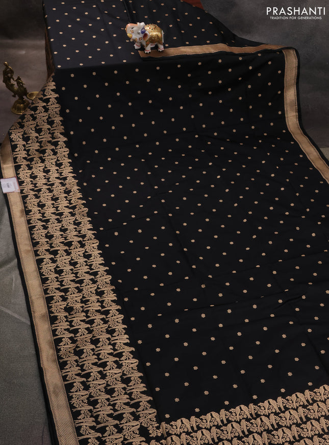 Banarasi semi katan saree black with zari woven buttas and zari woven border