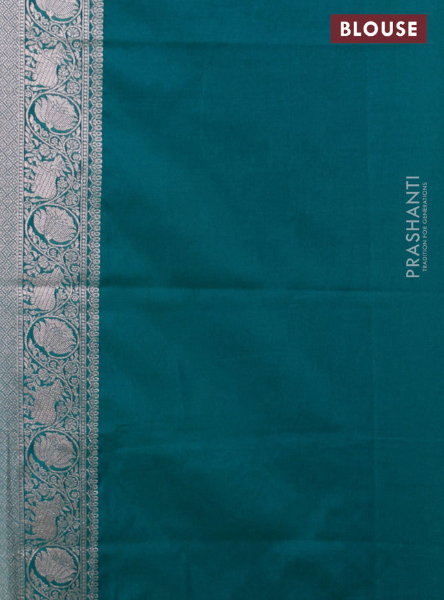 Banarasi semi katan saree teal green with zari woven buttas and zari woven border