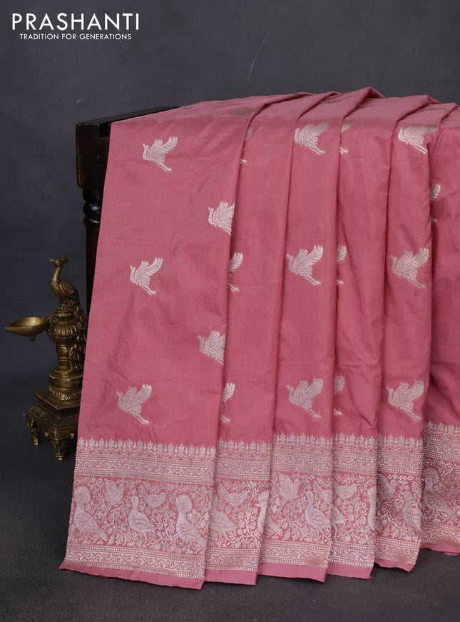 Banarasi semi katan saree mauve pink with zari woven buttas and zari woven border