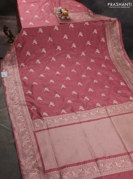 Banarasi semi katan saree mauve pink with zari woven buttas and zari woven border