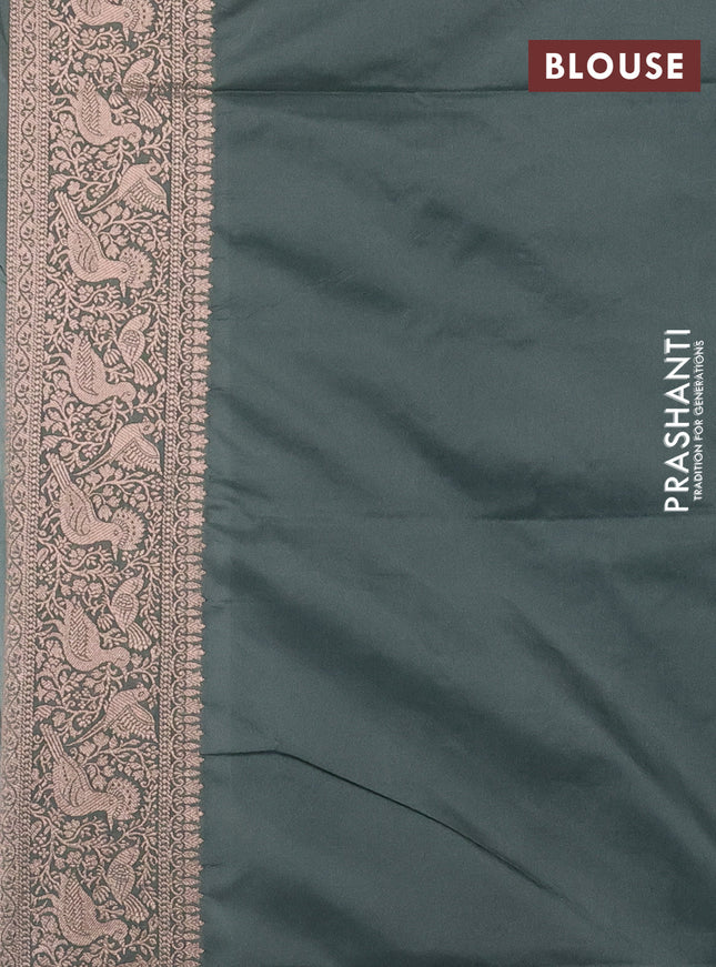 Banarasi semi katan saree greyish green with zari woven buttas and zari woven border