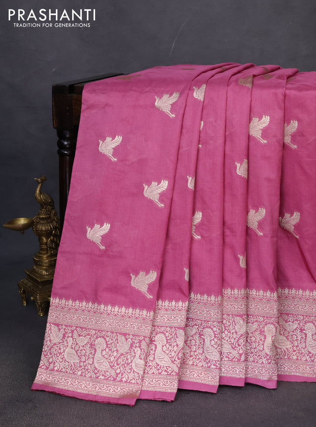 Banarasi semi katan saree mauve pink with zari woven buttas and zari woven border
