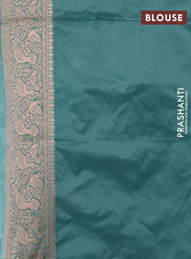 Banarasi semi katan saree teal blue with zari woven buttas and zari woven border