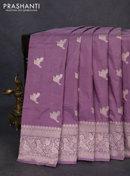 Banarasi semi katan saree pastel lavender with zari woven buttas and zari woven border