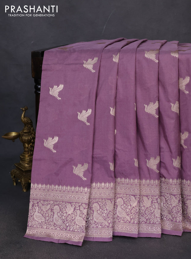 Banarasi semi katan saree pastel lavender with zari woven buttas and zari woven border