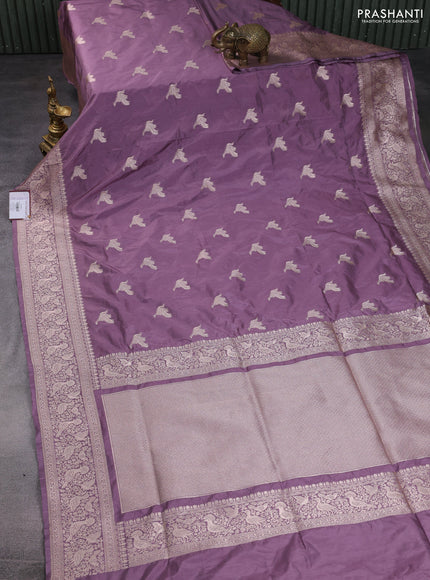 Banarasi semi katan saree pastel lavender with zari woven buttas and zari woven border