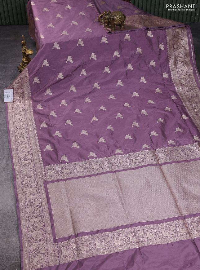 Banarasi semi katan saree pastel lavender with zari woven buttas and zari woven border