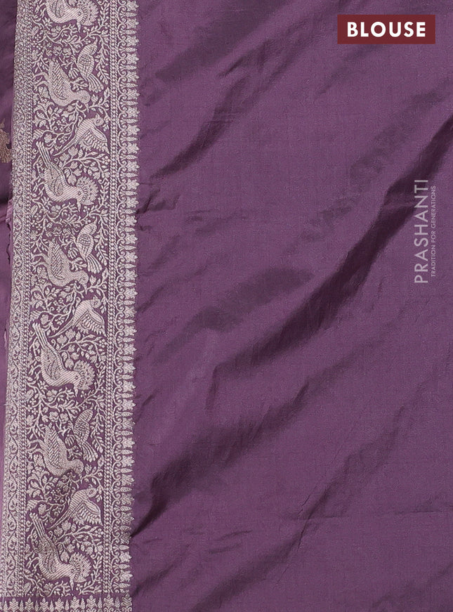 Banarasi semi katan saree pastel lavender with zari woven buttas and zari woven border