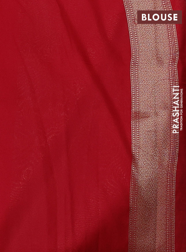 Banarasi semi katan saree red with allover thread & zari woven brocade weaves and woven border