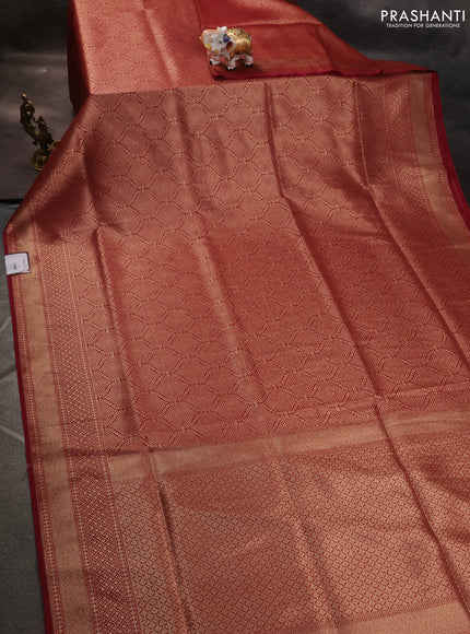 Banarasi semi katan saree maroon with allover thread & zari woven brocade weaves and woven border