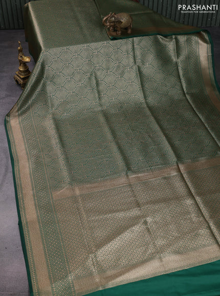 Banarasi semi katan saree green with allover thread & zari woven brocade weaves and woven border