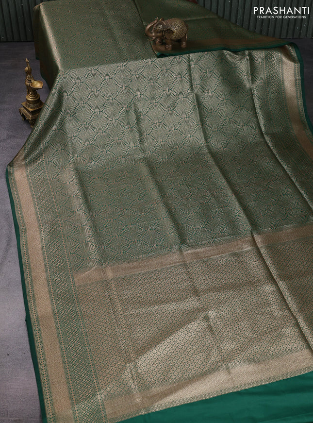 Banarasi semi katan saree green with allover thread & zari woven brocade weaves and woven border