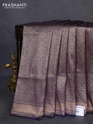 Banarasi semi katan saree navy blue with allover thread & zari woven brocade weaves and woven border