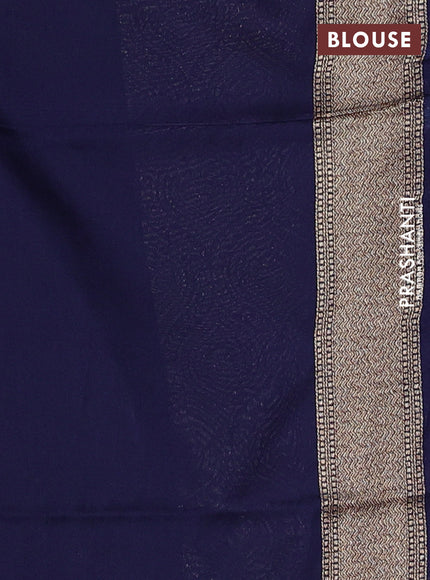 Banarasi semi katan saree navy blue with allover thread & zari woven brocade weaves and woven border