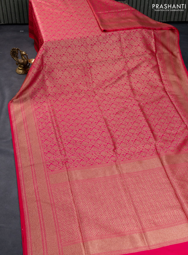 Banarasi semi katan saree pink with allover thread & zari woven brocade weaves and woven border