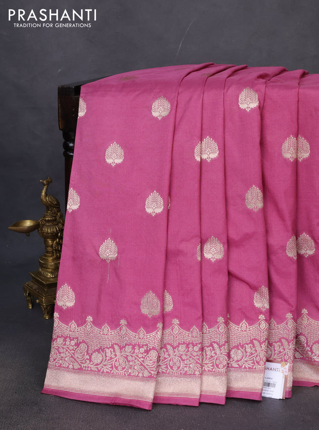Banarasi semi katan saree mauve pink with zari woven buttas and zari woven border