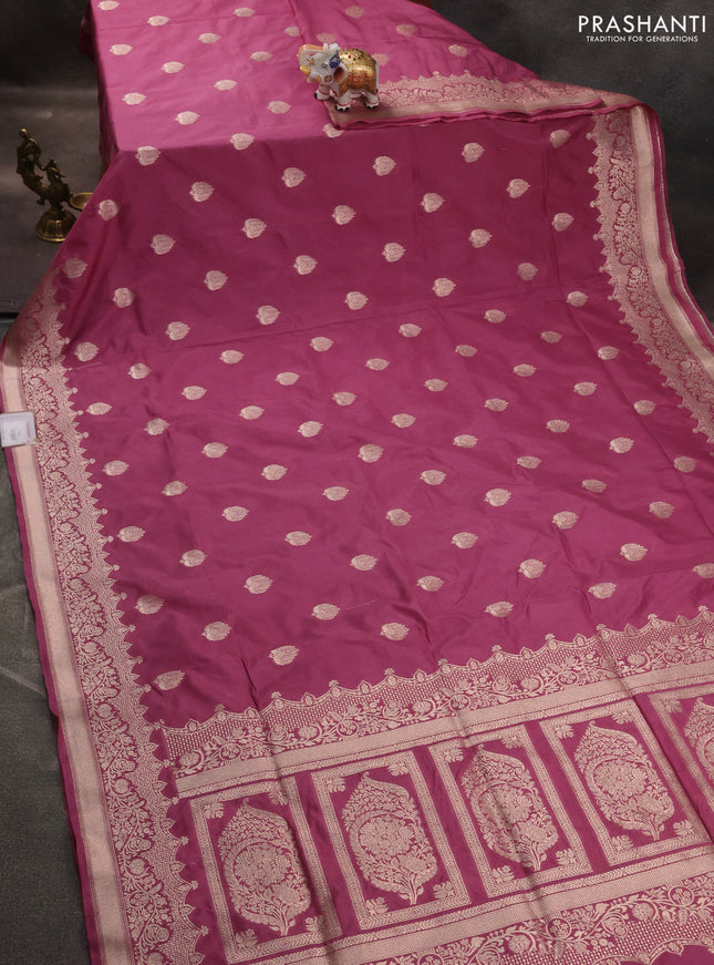Banarasi semi katan saree mauve pink with zari woven buttas and zari woven border