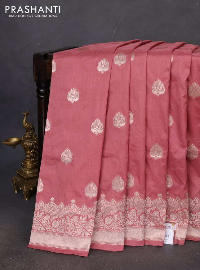 Banarasi semi katan saree pastel maroon with zari woven buttas and zari woven border
