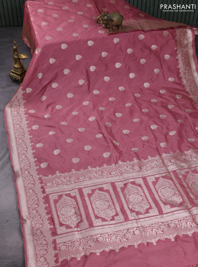 Banarasi semi katan saree pastel maroon with zari woven buttas and zari woven border