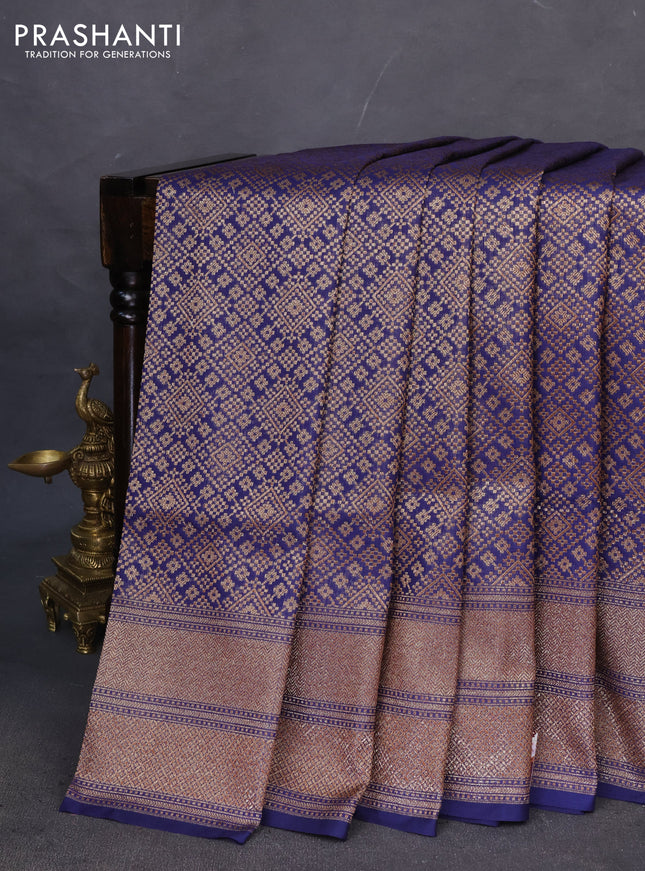 Banarasi semi katan saree navy blue with allover thread & zari weaves and woven border