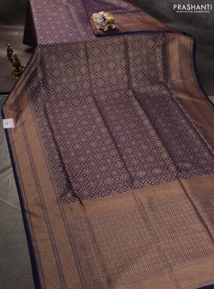 Banarasi semi katan saree navy blue with allover thread & zari weaves and woven border
