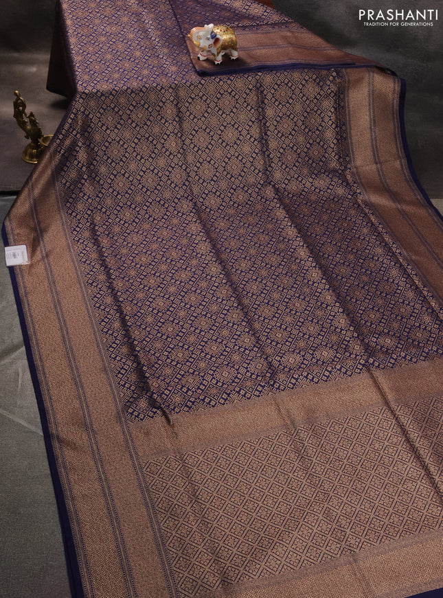 Banarasi semi katan saree navy blue with allover thread & zari weaves and woven border