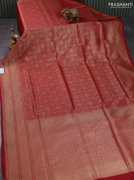 Banarasi semi katan saree maroon with allover thread & zari weaves and woven border
