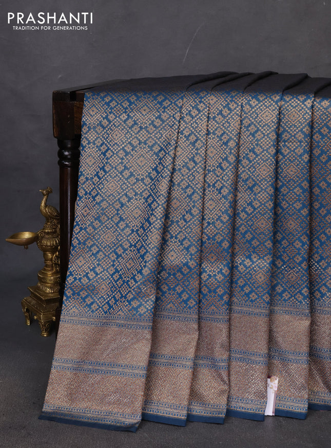 Banarasi semi katan saree peacock blue with allover thread & zari weaves and woven border