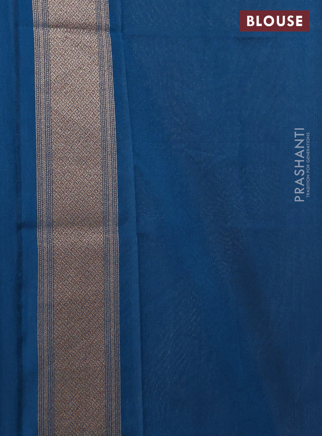 Banarasi semi katan saree peacock blue with allover thread & zari weaves and woven border