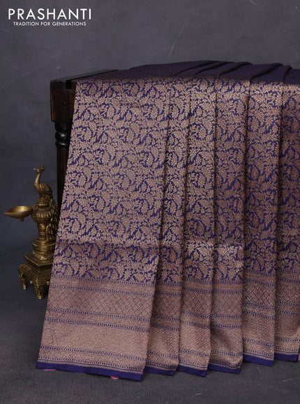 Banarasi semi katan saree navy blue with allover thread & zari brocade weaves and woven border