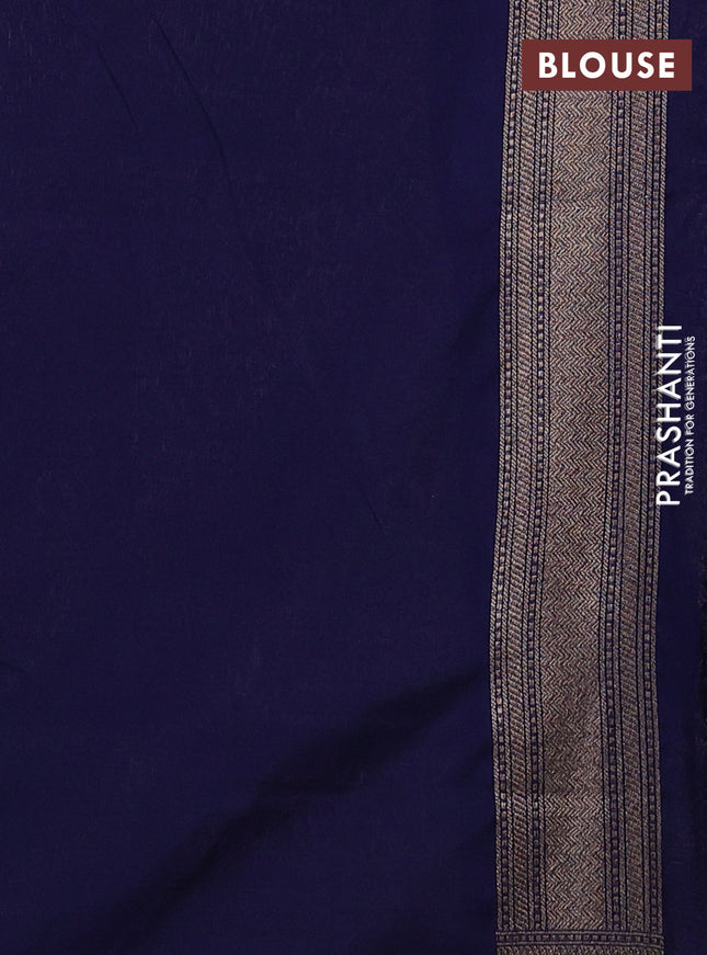 Banarasi semi katan saree navy blue with allover thread & zari brocade weaves and woven border