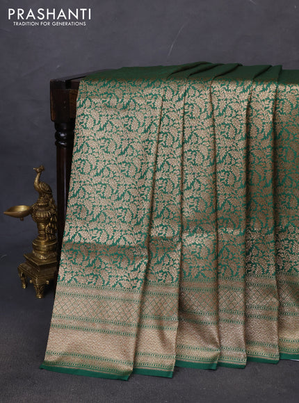 Banarasi semi katan saree green with allover thread & zari brocade weaves and woven border