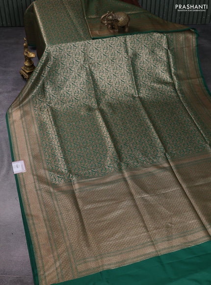Banarasi semi katan saree green with allover thread & zari brocade weaves and woven border