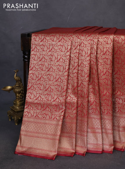 Banarasi semi katan saree deep maroon with allover thread & zari brocade weaves and woven border