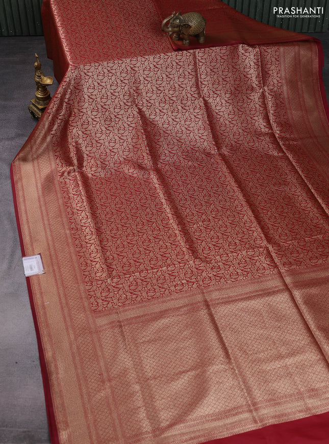 Banarasi semi katan saree deep maroon with allover thread & zari brocade weaves and woven border