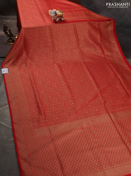 Banarasi semi katan saree red with allover thread & zari brocade weaves and woven border
