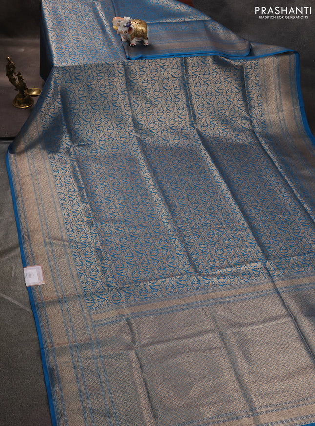 Banarasi semi katan saree cs blue with allover thread & zari brocade weaves and woven border