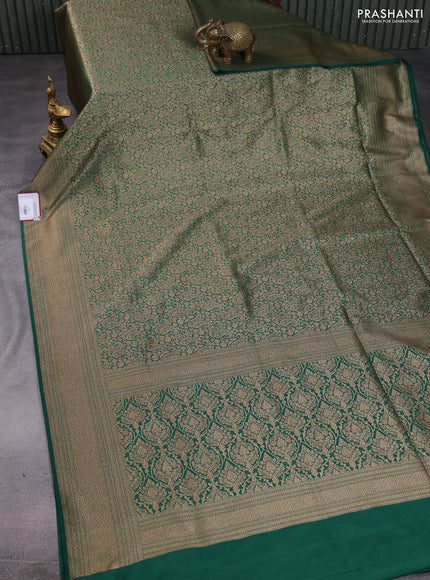 Banarasi semi katan saree green with allover thread & zari brocade weaves and woven border