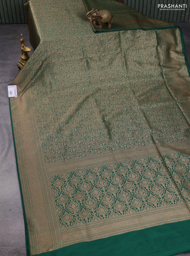 Banarasi semi katan saree green with allover thread & zari brocade weaves and woven border
