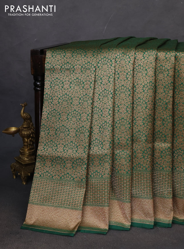 Banarasi semi katan saree green with allover thread & zari brocade weaves and woven border