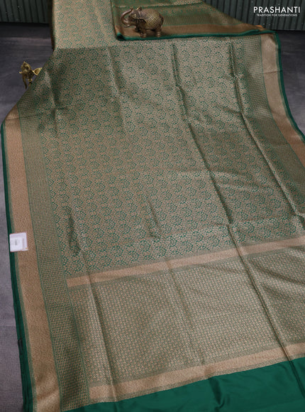 Banarasi semi katan saree green with allover thread & zari brocade weaves and woven border
