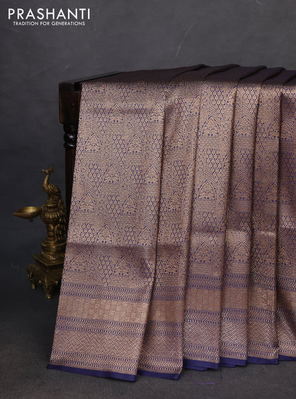 Banarasi semi katan saree navy blue with allover thread & zari woven brocade weaves and woven border