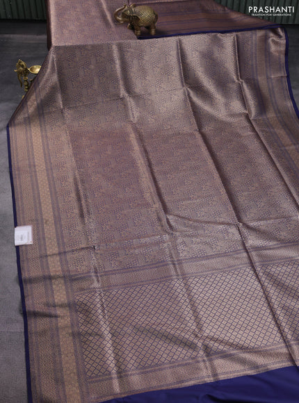 Banarasi semi katan saree navy blue with allover thread & zari woven brocade weaves and woven border