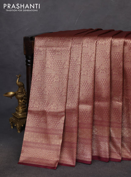 Banarasi semi katan saree maroon with allover thread & zari woven brocade weaves and woven border