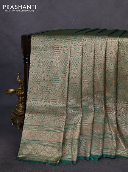 Banarasi semi katan saree green with allover thread & zari woven brocade weaves and woven border