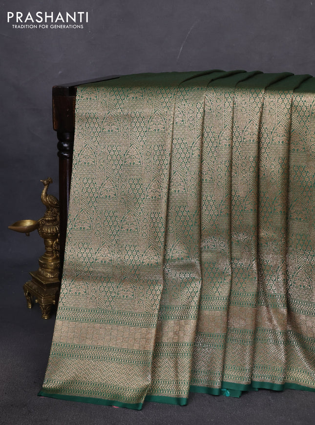 Banarasi semi katan saree green with allover thread & zari woven brocade weaves and woven border